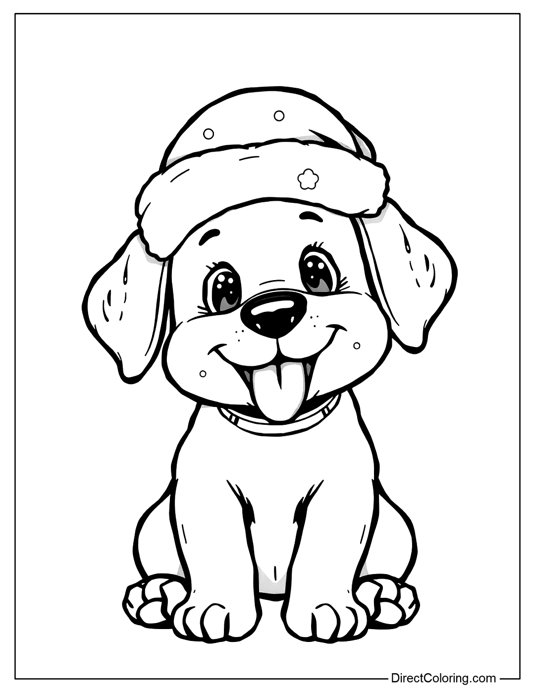 Puppy with a Santa Hat Coloring For Kids
